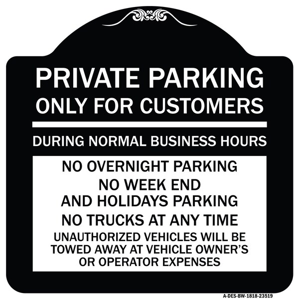 Signmission Only for Customers During Normal Business Hours No Overnight Parking No Trucks at Any, BW-1818-23519 A-DES-BW-1818-23519 - main